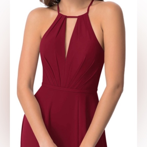 AZAZIE EVALLEEN, A-line pleated chiffon floor-length dress scarlet - Picture 5 of 6